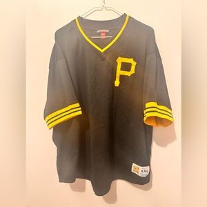 Men's Pittsburgh Pirates Mitchell & Ness Black V-Neck Batting Practice Jersey